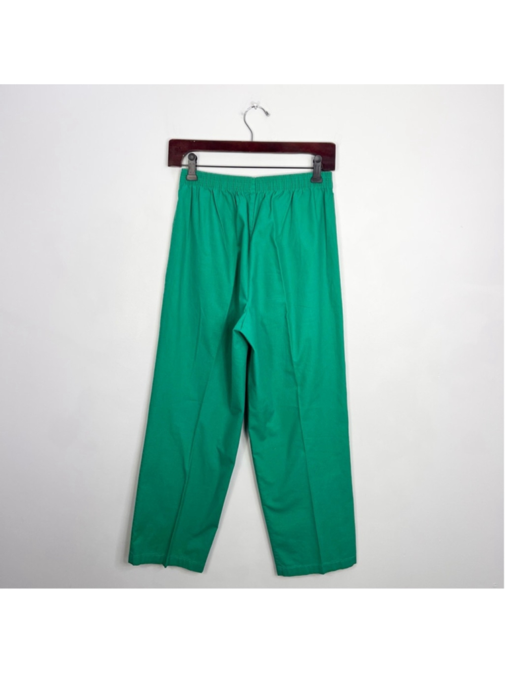 Vintage 70s 80s pure cotton Kelly green straight leg cropped pull on trousers S - Picture 5 of 10